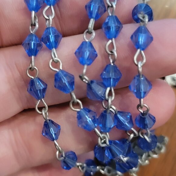 Rosary Bracelet w Blue Faceted Beads & Silver Cross - Picture 4 of 8